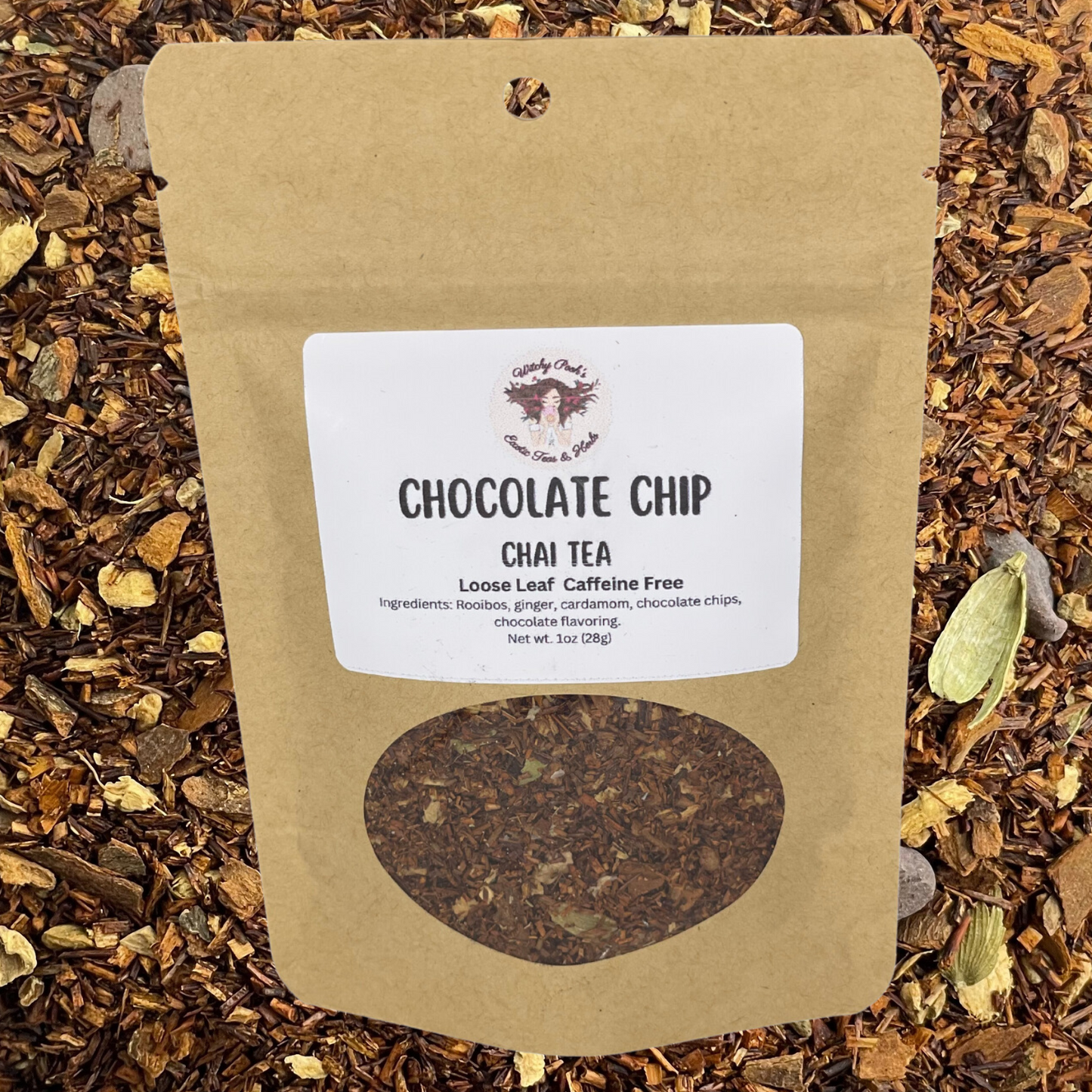 Witchy Pooh's Chocolate Chip Chai Loose Leaf Rooibos Herbal Tea with Real Chocolate Chips!