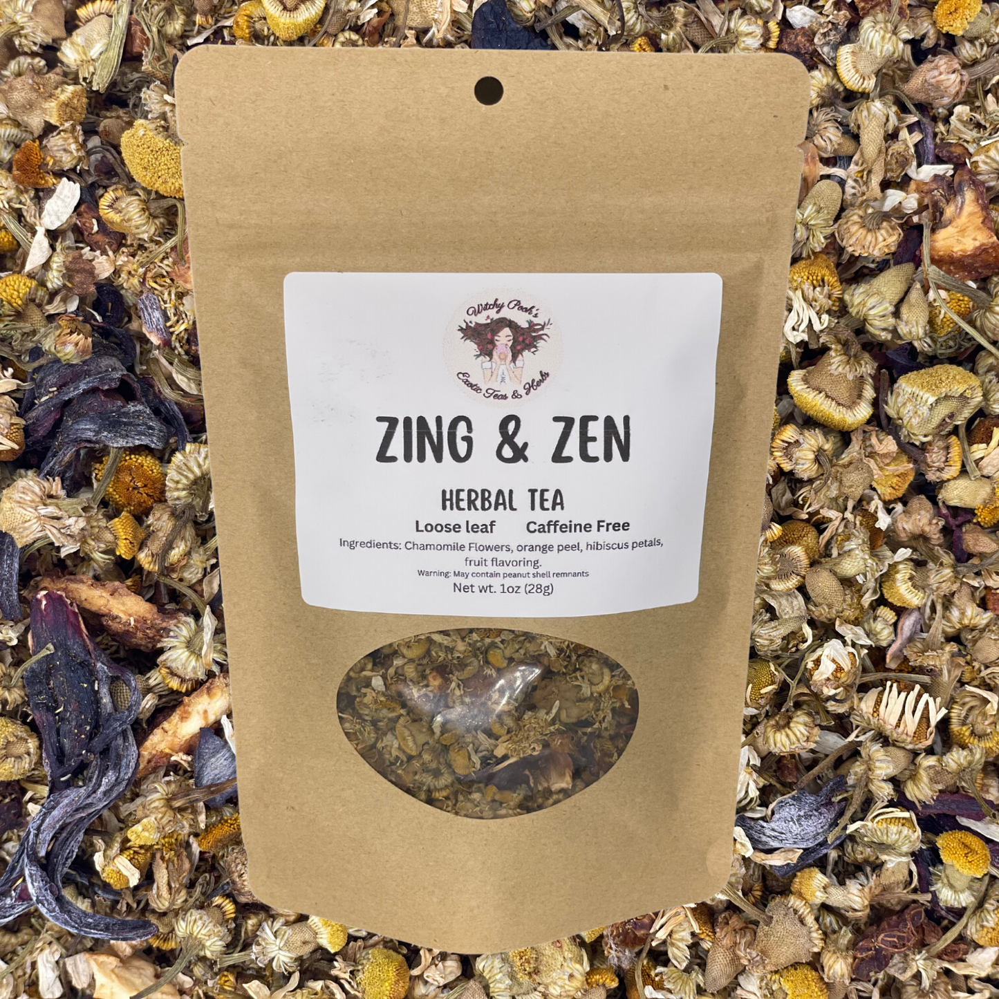 Witchy Pooh's Zing & Zen Loose Leaf Citrus Flavored Chamomile Herbal Tea, Caffeine Free