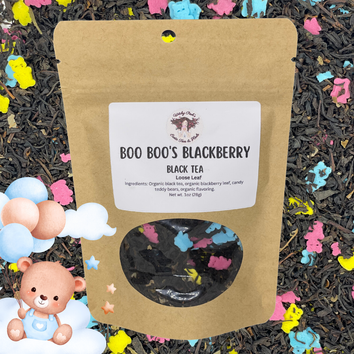 Witchy Pooh's Boo Boo's Blackberry Loose Leaf Black Tea with Candy Teddy Bears