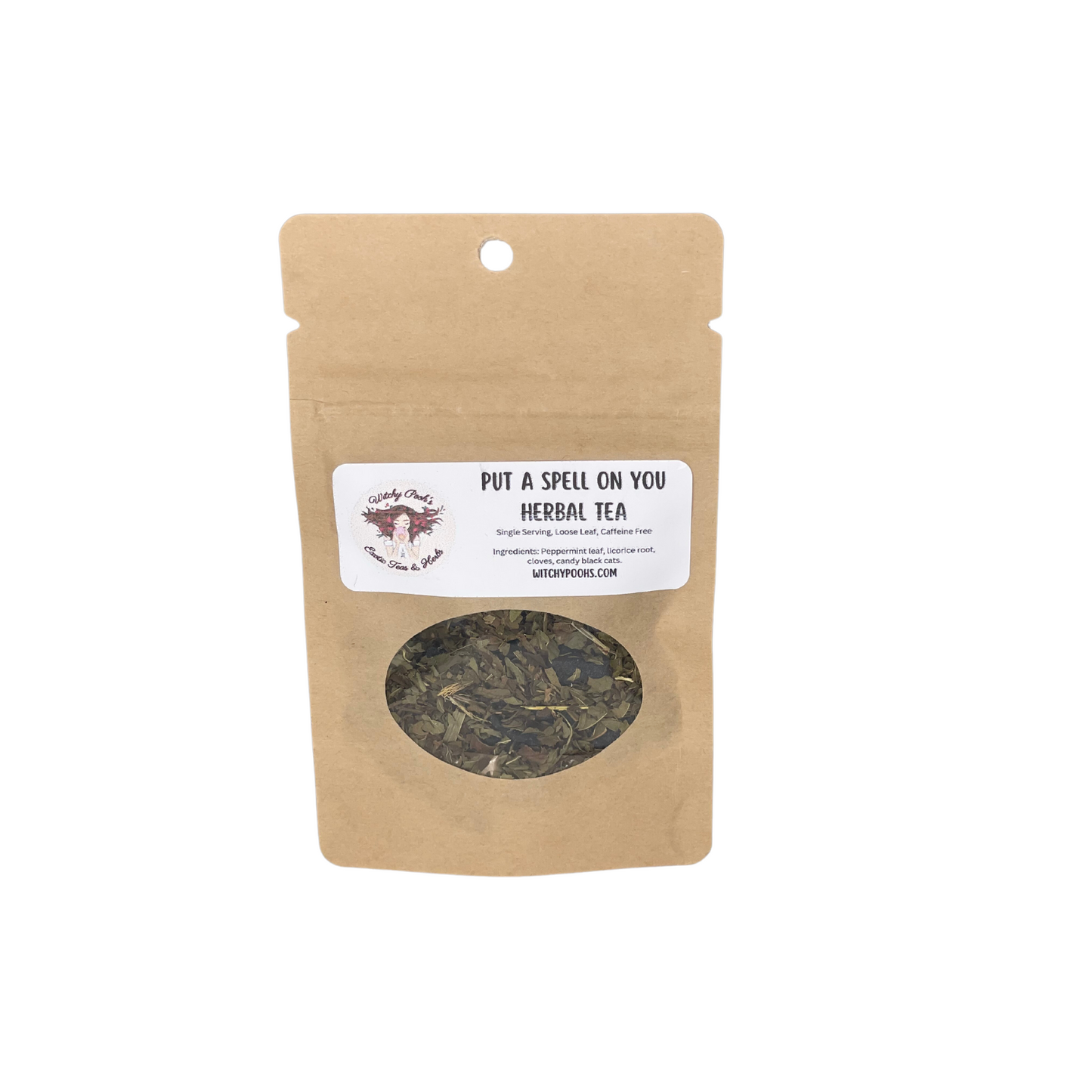 Witchy Pooh's Put A Spell On You Loose Leaf Licorice Peppermint Herbal Tea with Candy Black Cats, Caffeine Free