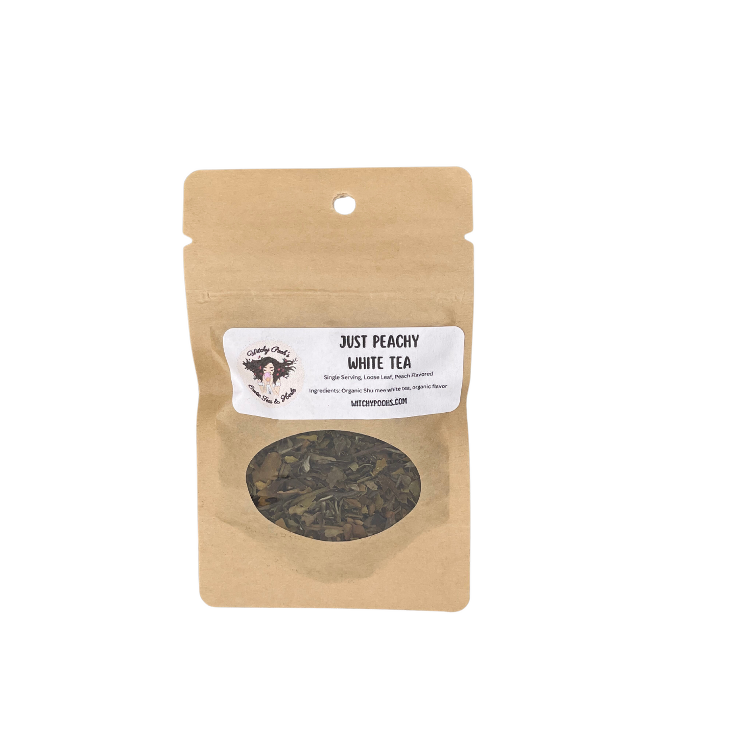 Witchy Pooh's Just Peachy Loose Leaf White Tea, Peach Flavored, Low Caffeine Content