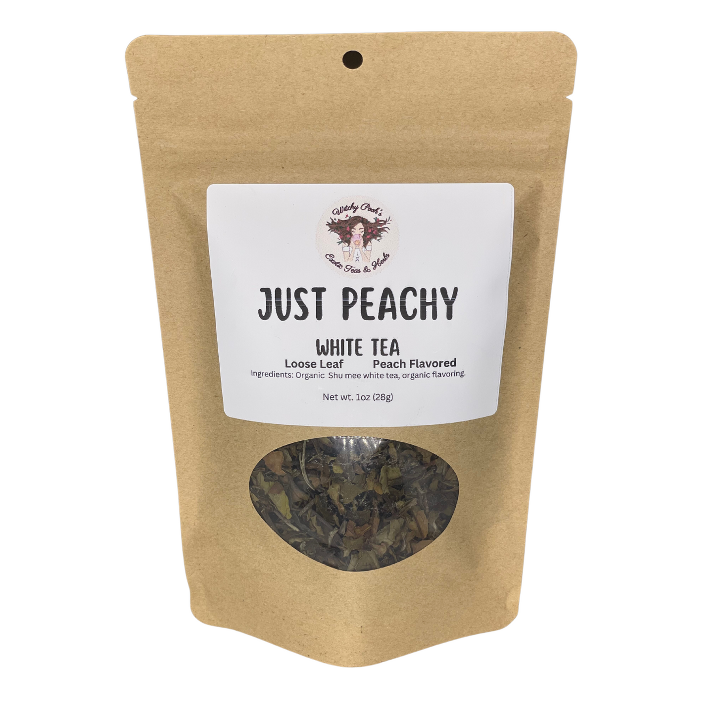 Witchy Pooh's Just Peachy Loose Leaf White Tea, Peach Flavored, Low Caffeine Content