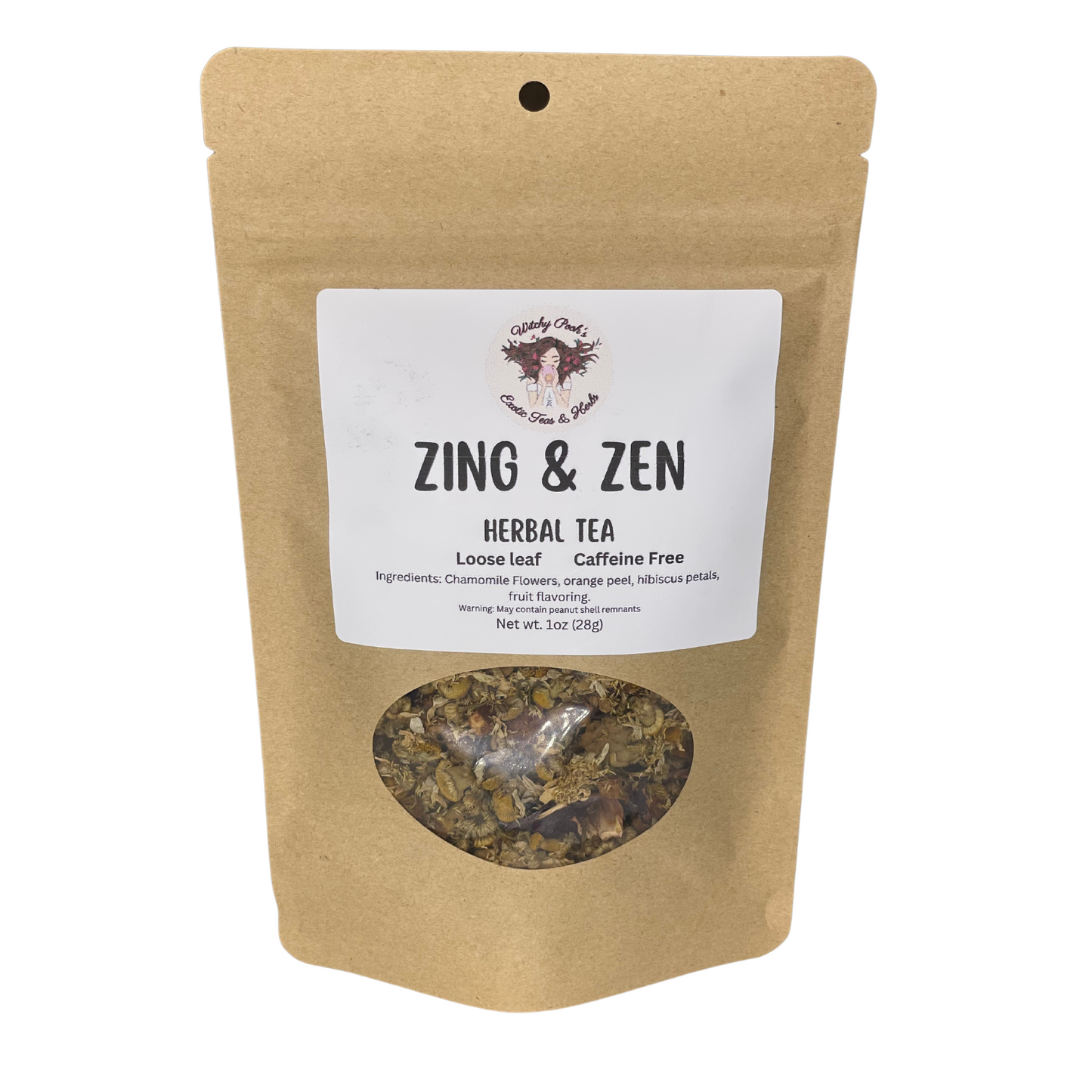 Witchy Pooh's Zing & Zen Loose Leaf Citrus Flavored Chamomile Herbal Tea, Caffeine Free