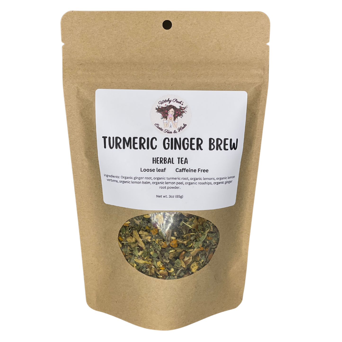 Witchy Pooh's Turmeric Ginger Brew Loose Leaf Herbal Tea, Caffeine Free