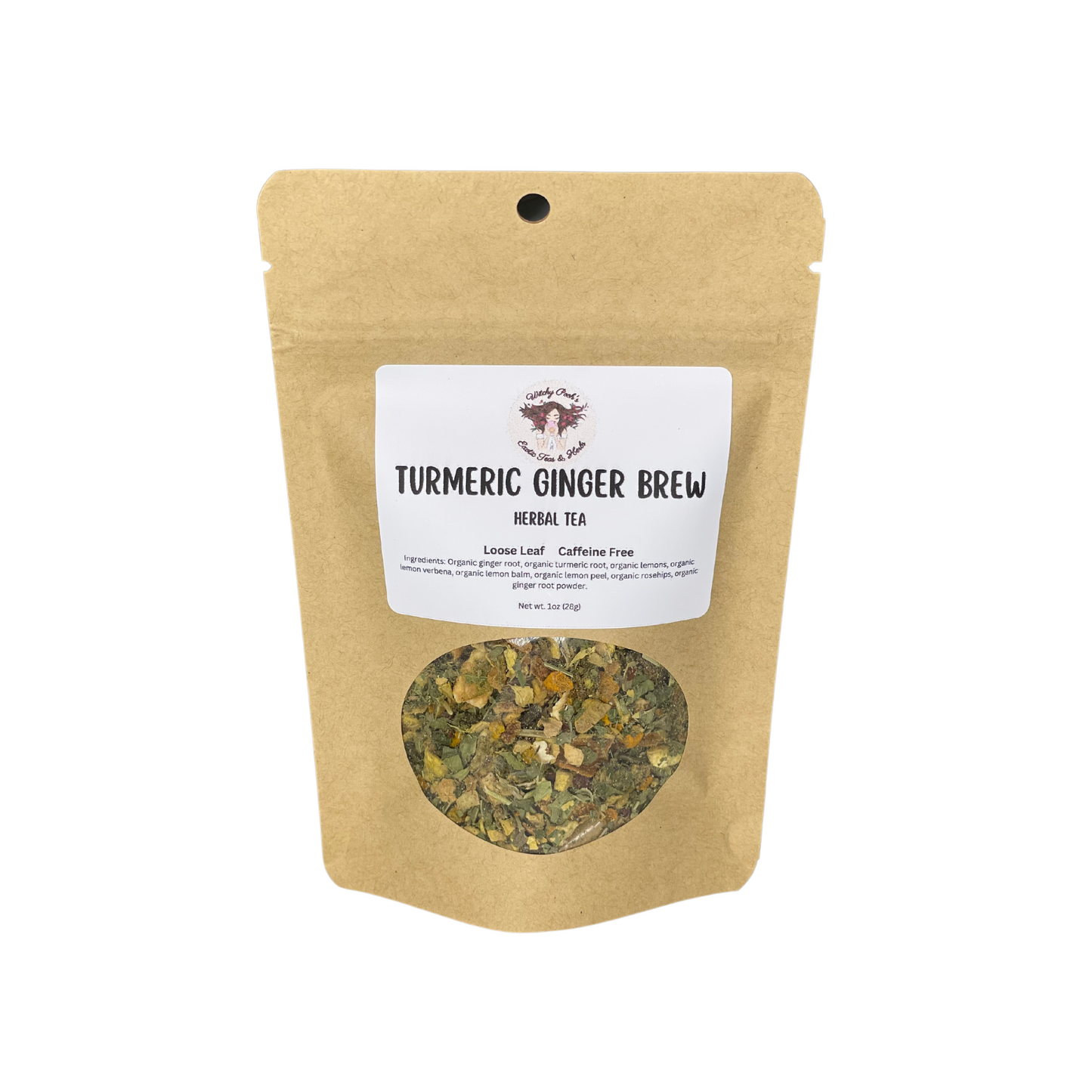 Witchy Pooh's Turmeric Ginger Brew Loose Leaf Herbal Tea, Caffeine Free