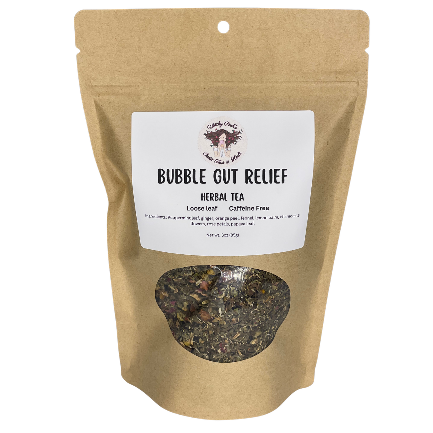 Witchy Pooh's Bubble Gut Relief Loose Leaf Herbal Tea, Caffeine Free, for Digestive Issues