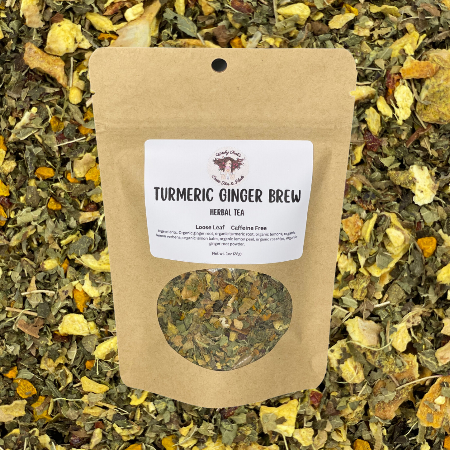 Witchy Pooh's Turmeric Ginger Brew Loose Leaf Herbal Tea, Caffeine Free