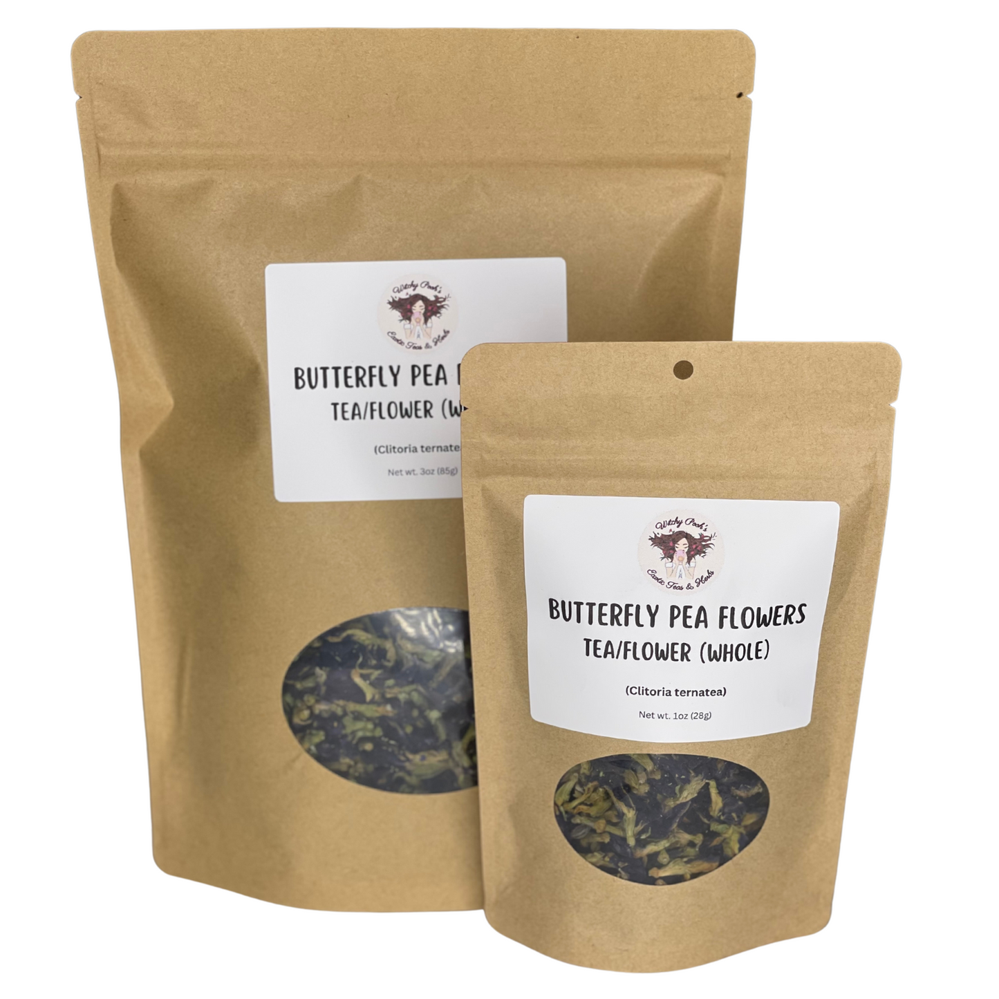 Witchy Pooh's Butterfly Pea Flower Loose Leaf Herbal Blue Colored Tea, Add Lime to Turn Purple!