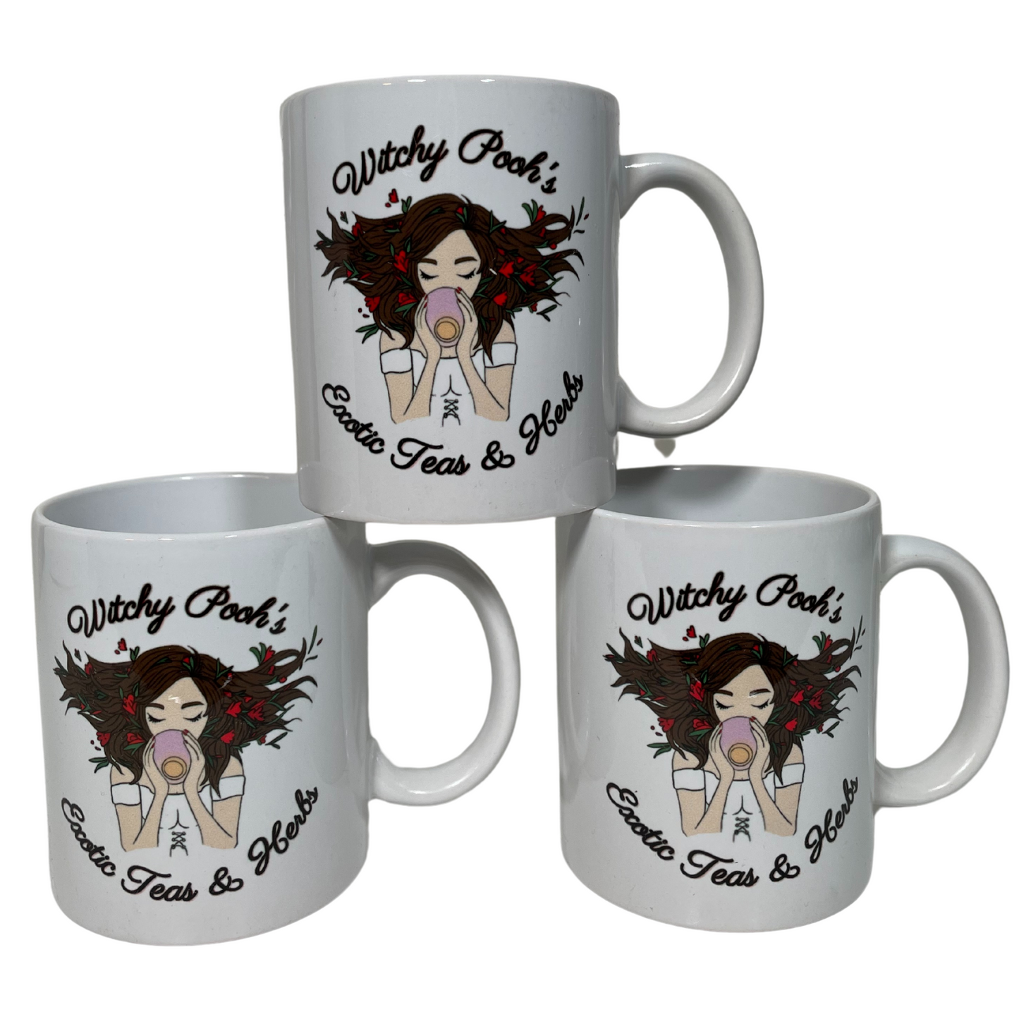 Witchy Pooh's Mugs, White Coffee Cup with The Witchy Pooh Logo