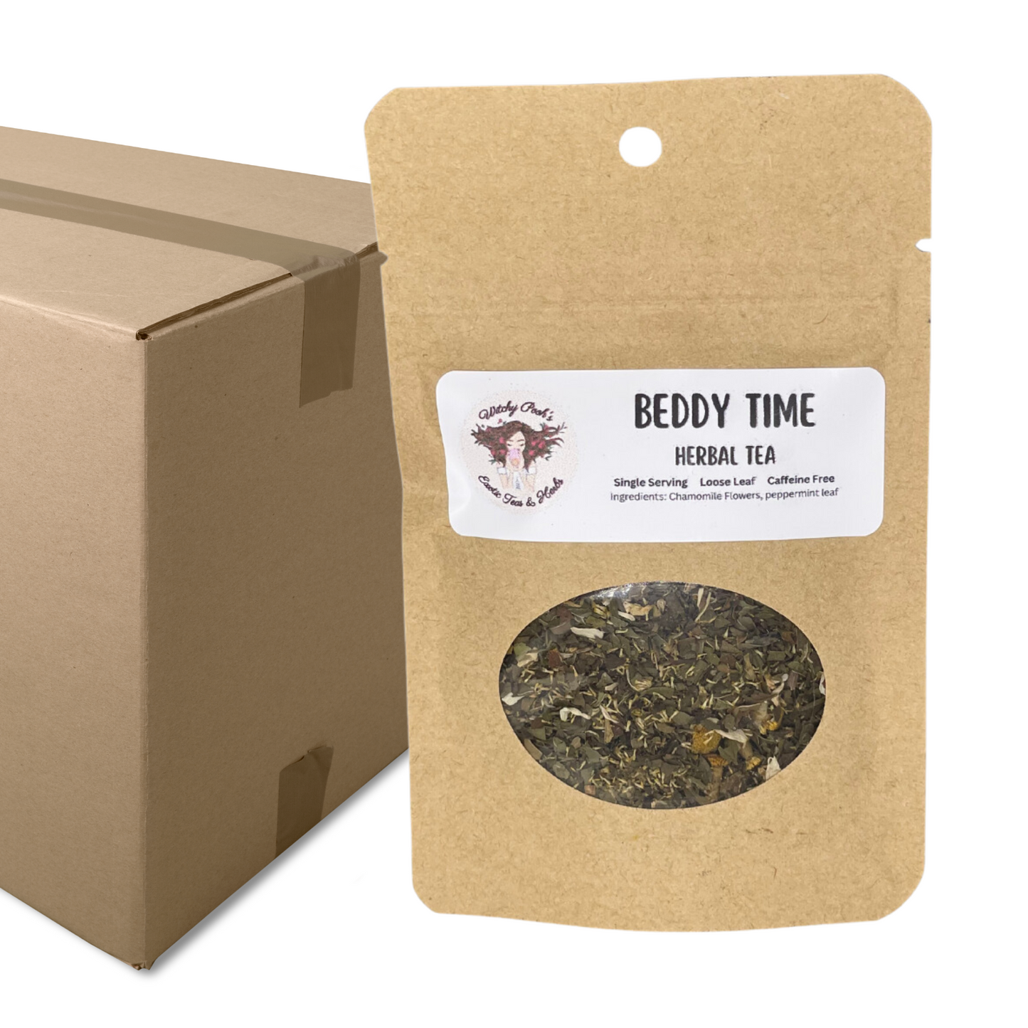 Witchy Pooh's Beddy Time Loose Leaf Herbal Chamomile Peppermint Tea, Caffeine Free, Natural Sleep Aid