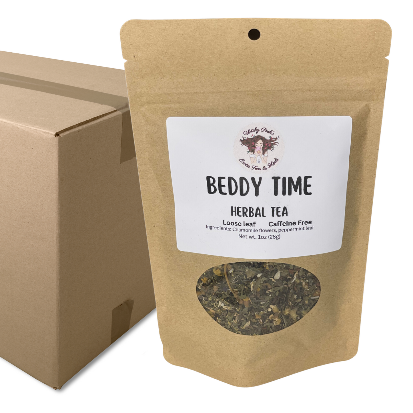 Witchy Pooh's Beddy Time Loose Leaf Herbal Chamomile Peppermint Tea, Caffeine Free, Natural Sleep Aid