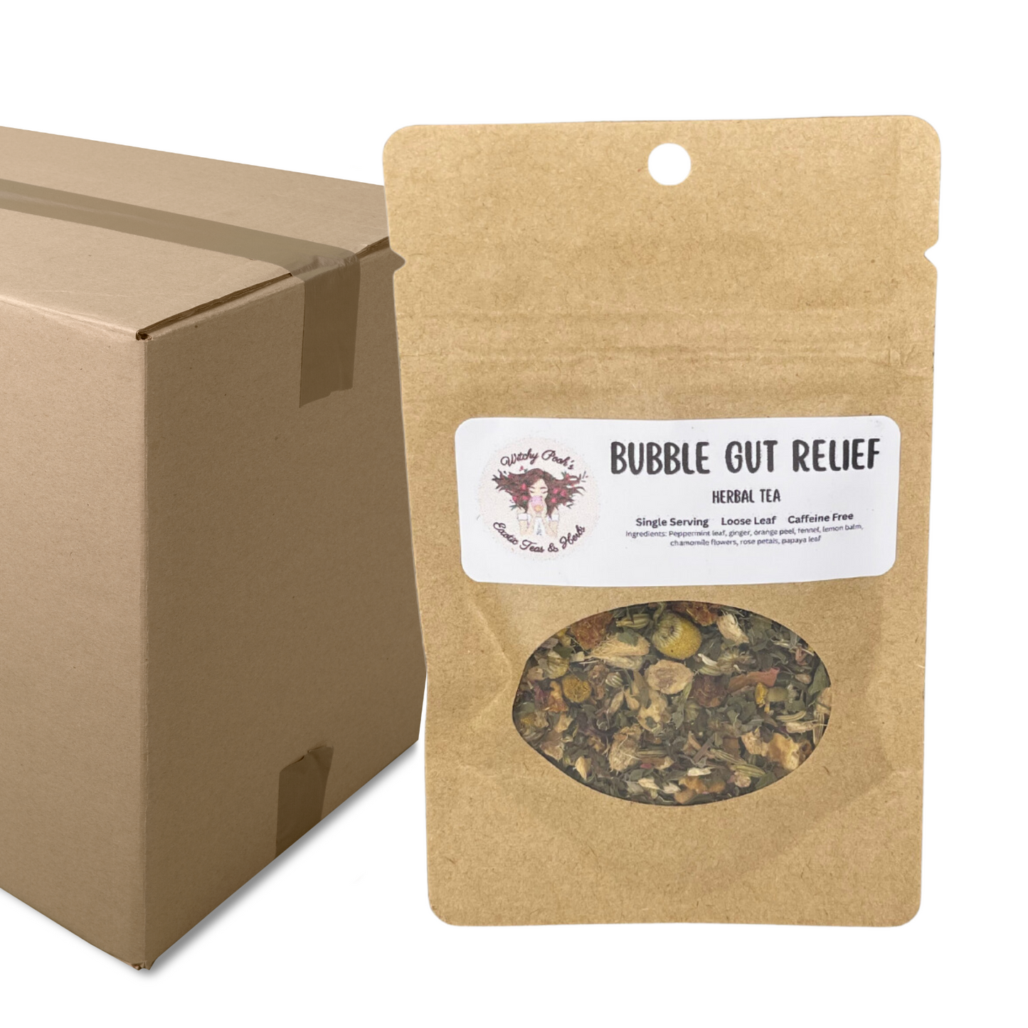 Witchy Pooh's Bubble Gut Relief Loose Leaf Herbal Tea, Caffeine Free, for Digestive Issues