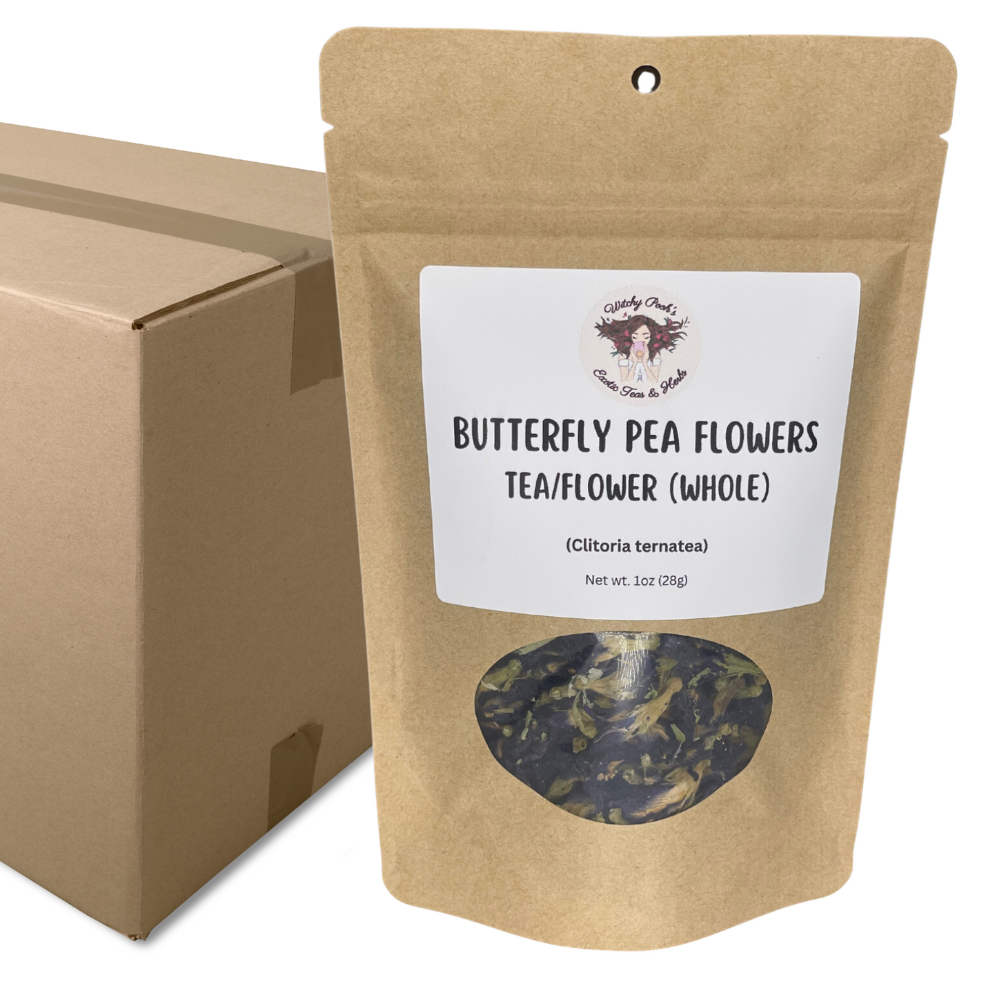 Witchy Pooh's Butterfly Pea Flower Loose Leaf Herbal Blue Colored Tea, Add Lime to Turn Purple!