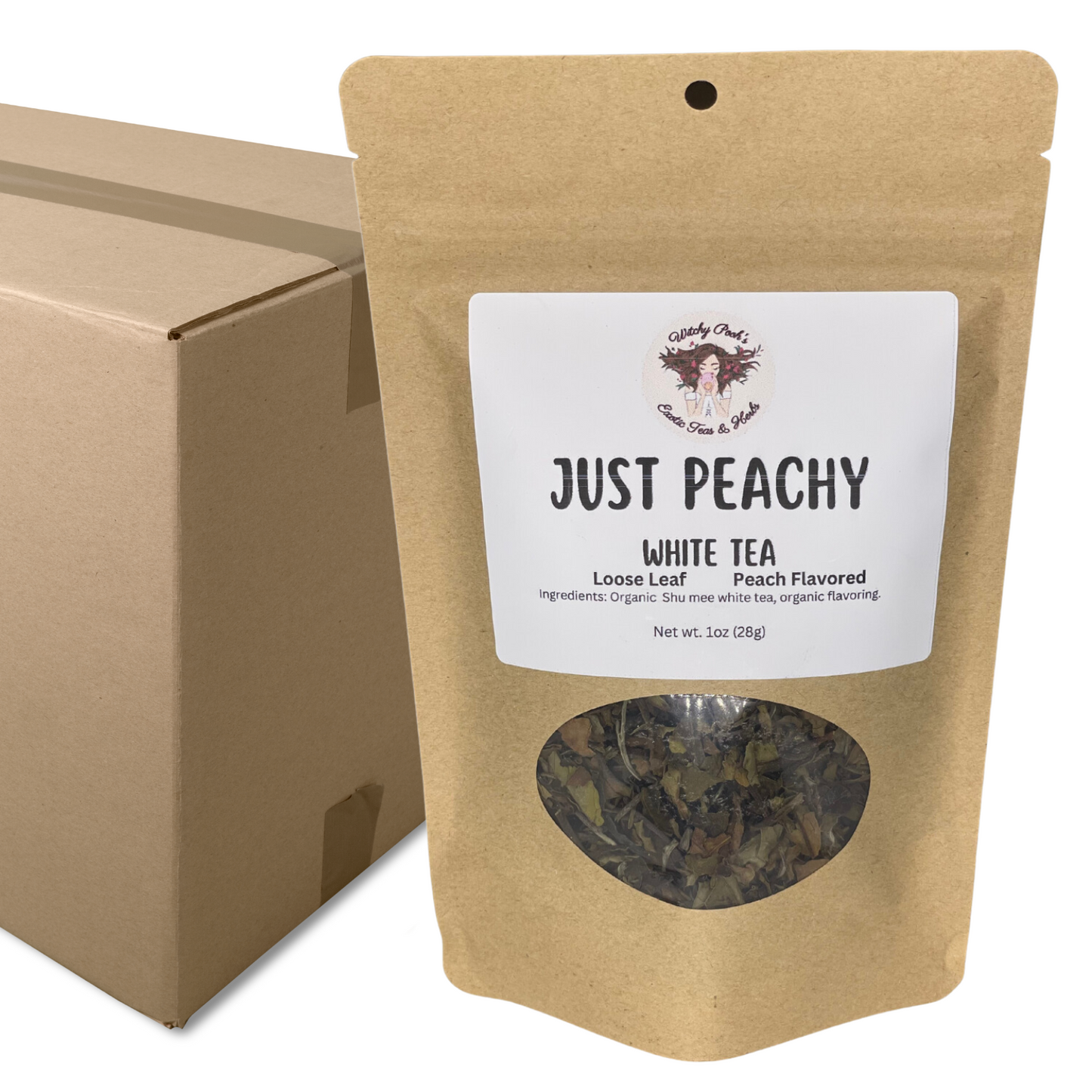 Witchy Pooh's Just Peachy Loose Leaf White Tea, Peach Flavored, Low Caffeine Content