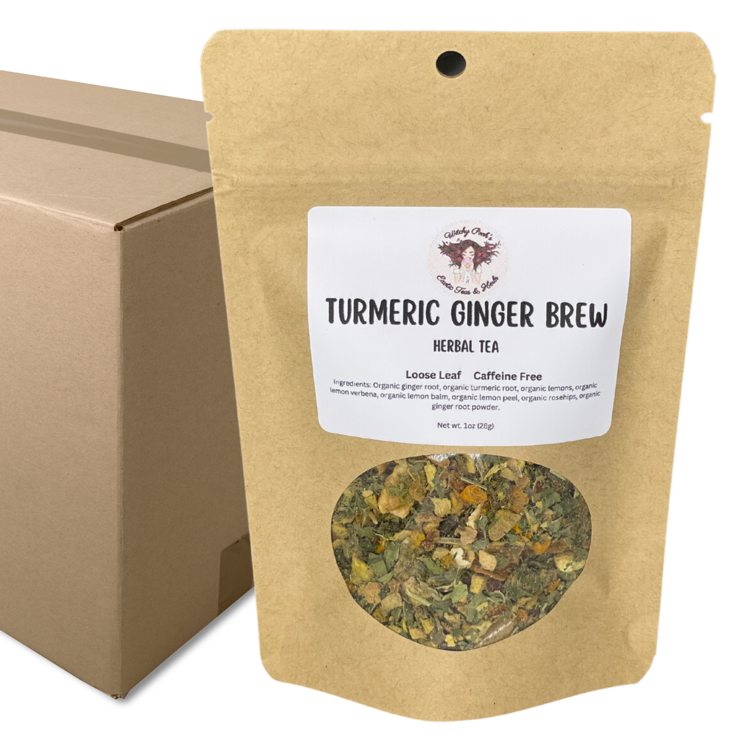 Witchy Pooh's Turmeric Ginger Brew Loose Leaf Herbal Tea, Caffeine Free