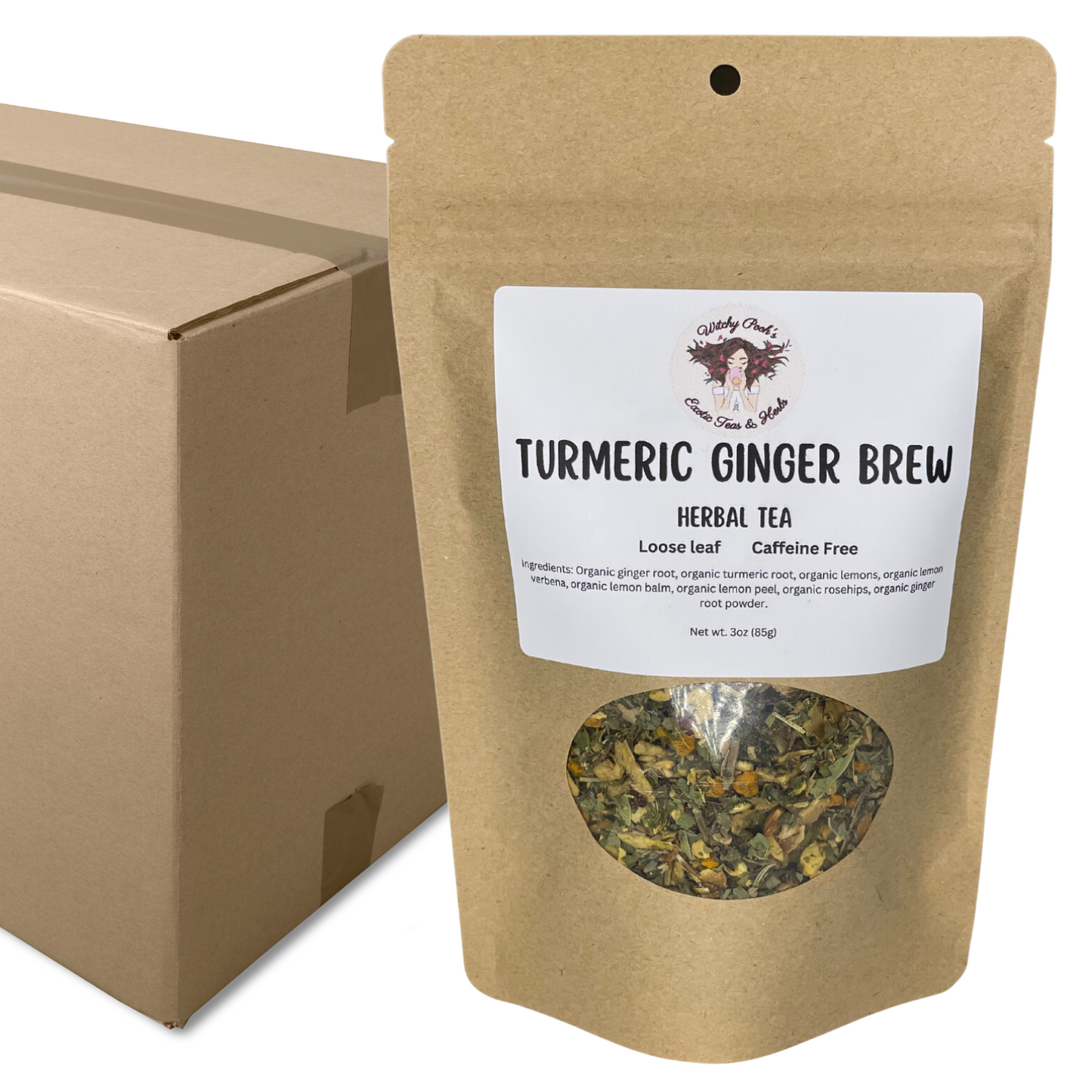 Witchy Pooh's Turmeric Ginger Brew Loose Leaf Herbal Tea, Caffeine Free