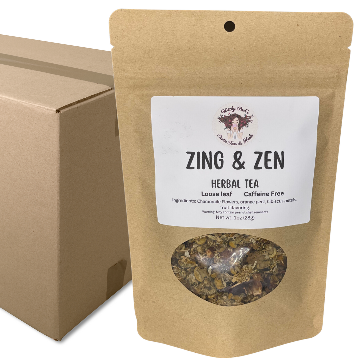 Witchy Pooh's Zing & Zen Loose Leaf Citrus Flavored Chamomile Herbal Tea, Caffeine Free