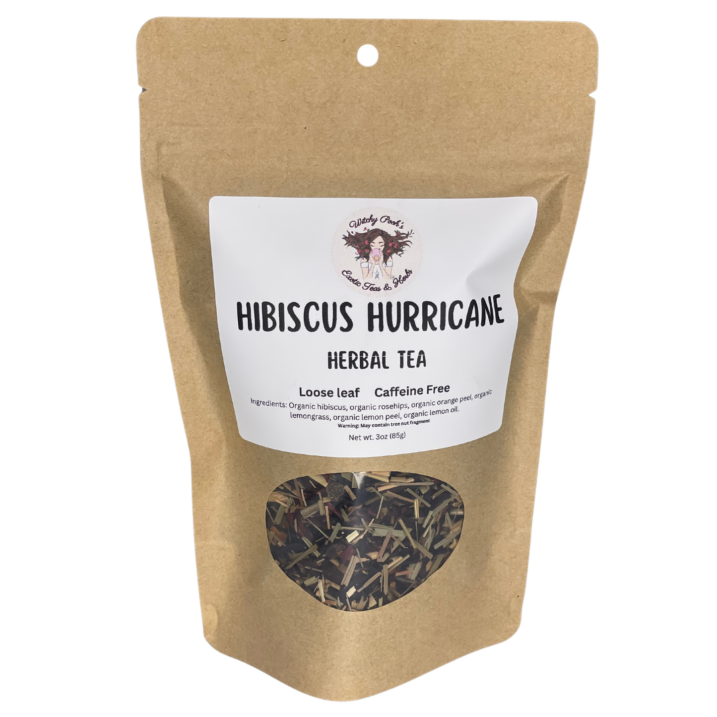 Witchy Pooh's Hibiscus Hurricane Organic Loose Leaf Herbal Fruit Tea, Caffeine Free