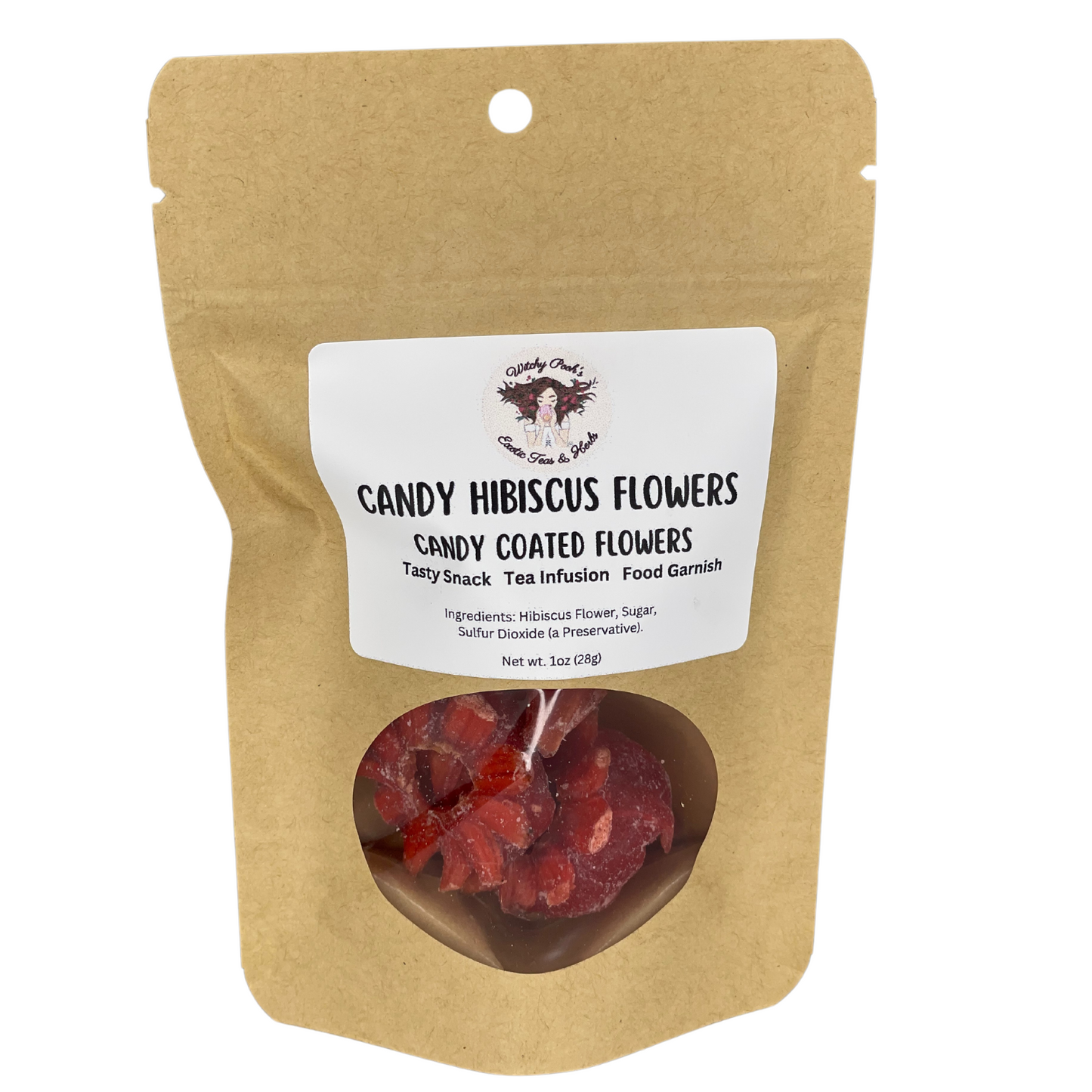 Witchy Pooh's Candy Hibiscus Flowers, Sweet Candy Coated Whole Bright Red Hibiscus Flowers, Addicting Snack!