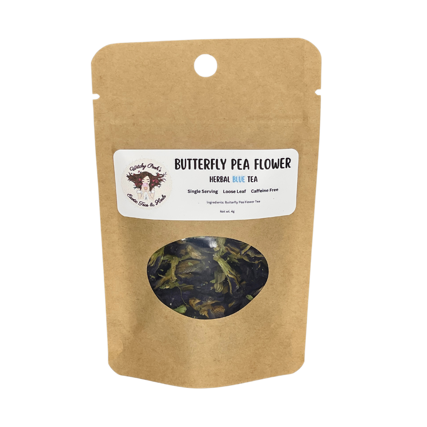 Witchy Pooh's Butterfly Pea Flower Loose Leaf Herbal Blue Colored Tea, Add Lime to Turn Purple!