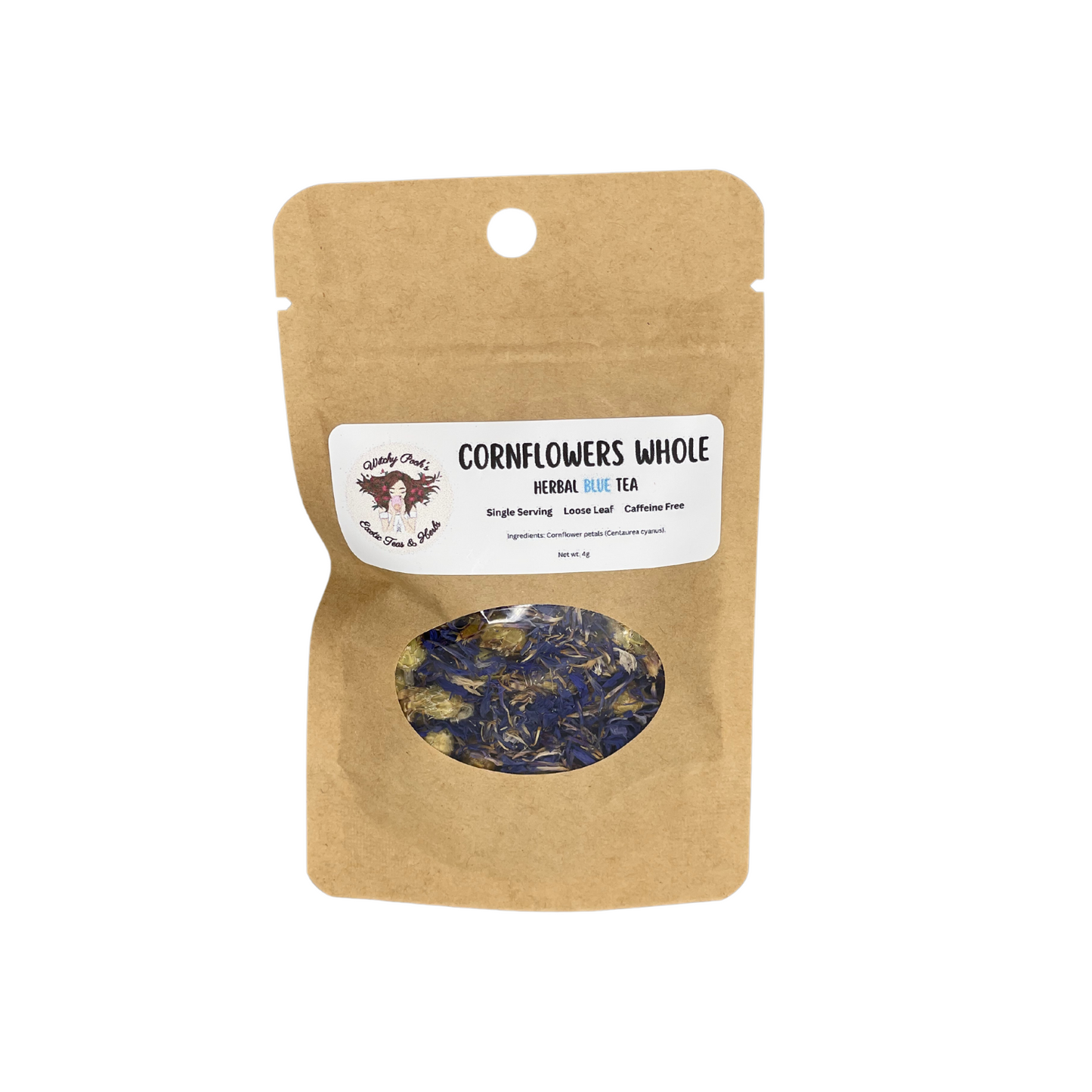 Witchy Pooh's Cornflowers Whole Loose Leaf Herbal Blue Tea, Caffeine Free