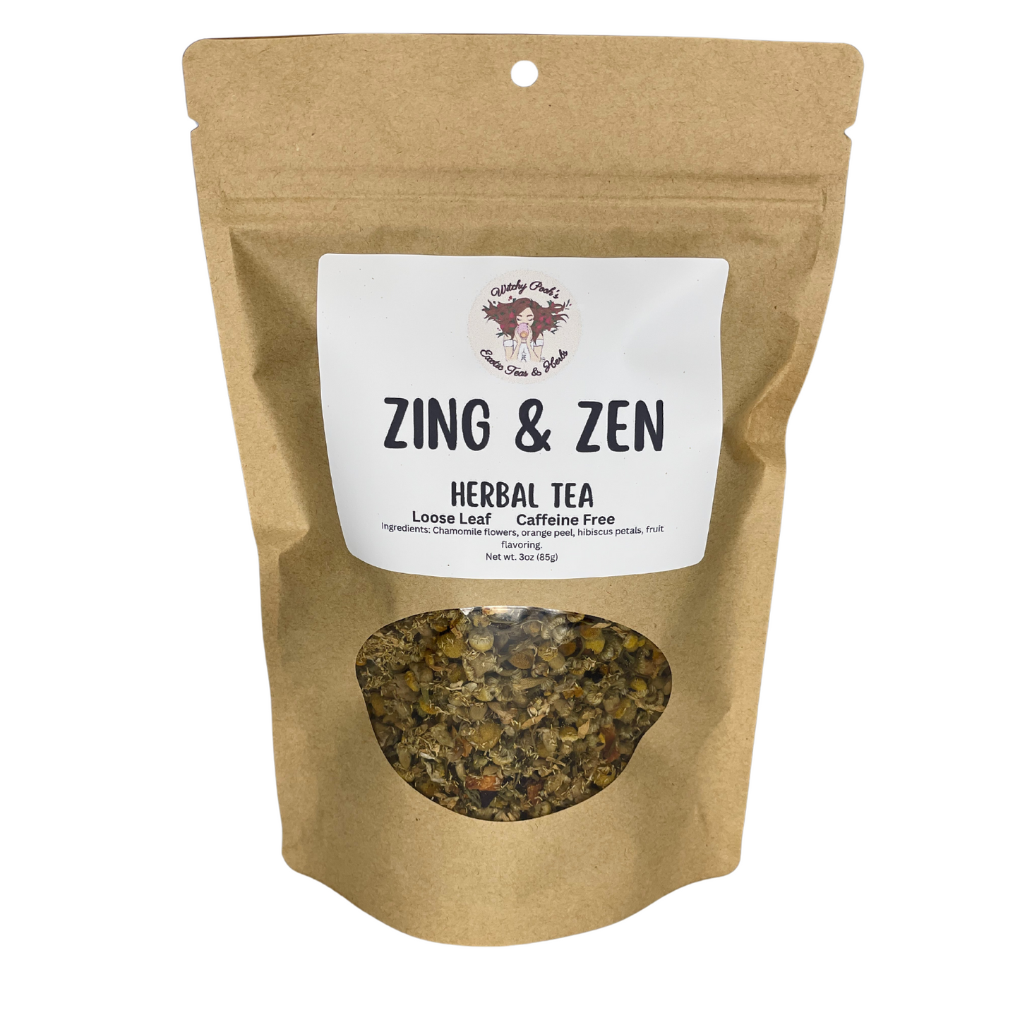 Witchy Pooh's Zing & Zen Loose Leaf Citrus Flavored Chamomile Herbal Tea, Caffeine Free