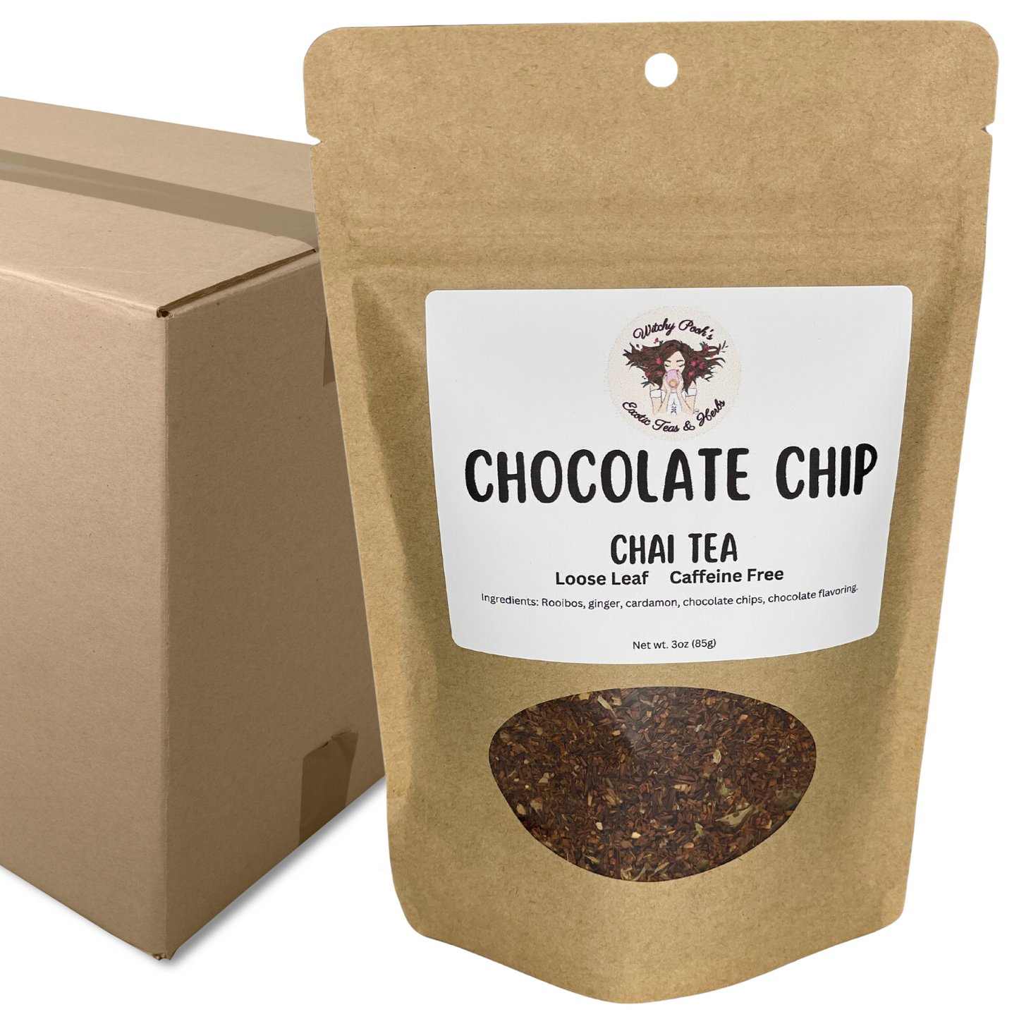 Witchy Pooh's Chocolate Chip Chai Loose Leaf Rooibos Herbal Tea with Real Chocolate Chips!