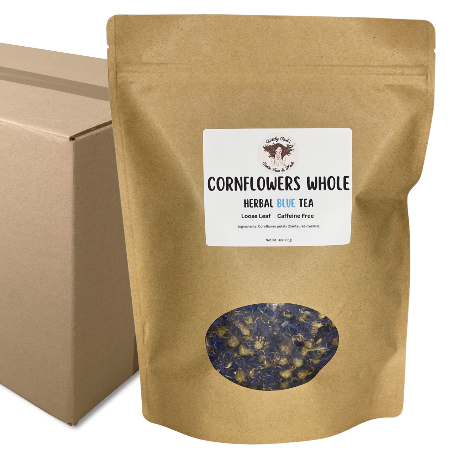 Witchy Pooh's Cornflowers Whole Loose Leaf Herbal Blue Tea, Caffeine Free