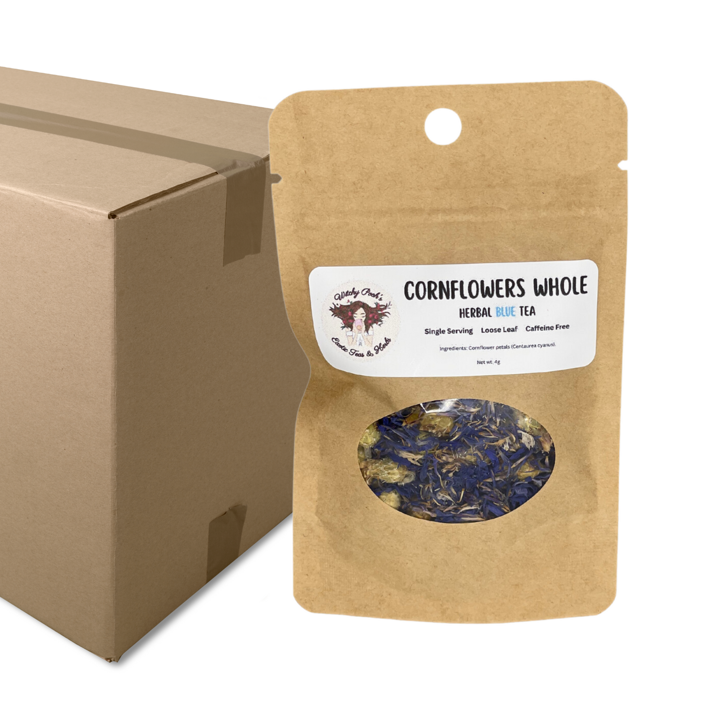 Witchy Pooh's Cornflowers Whole Loose Leaf Herbal Blue Tea, Caffeine Free