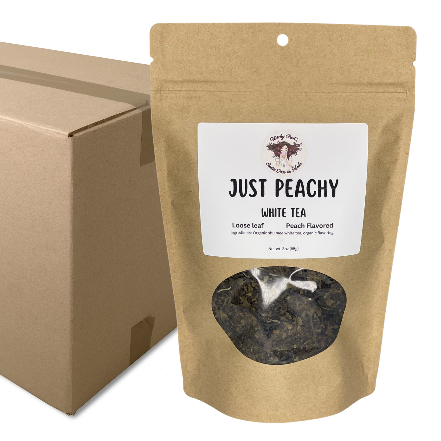 Witchy Pooh's Just Peachy Loose Leaf White Tea, Peach Flavored, Low Caffeine Content