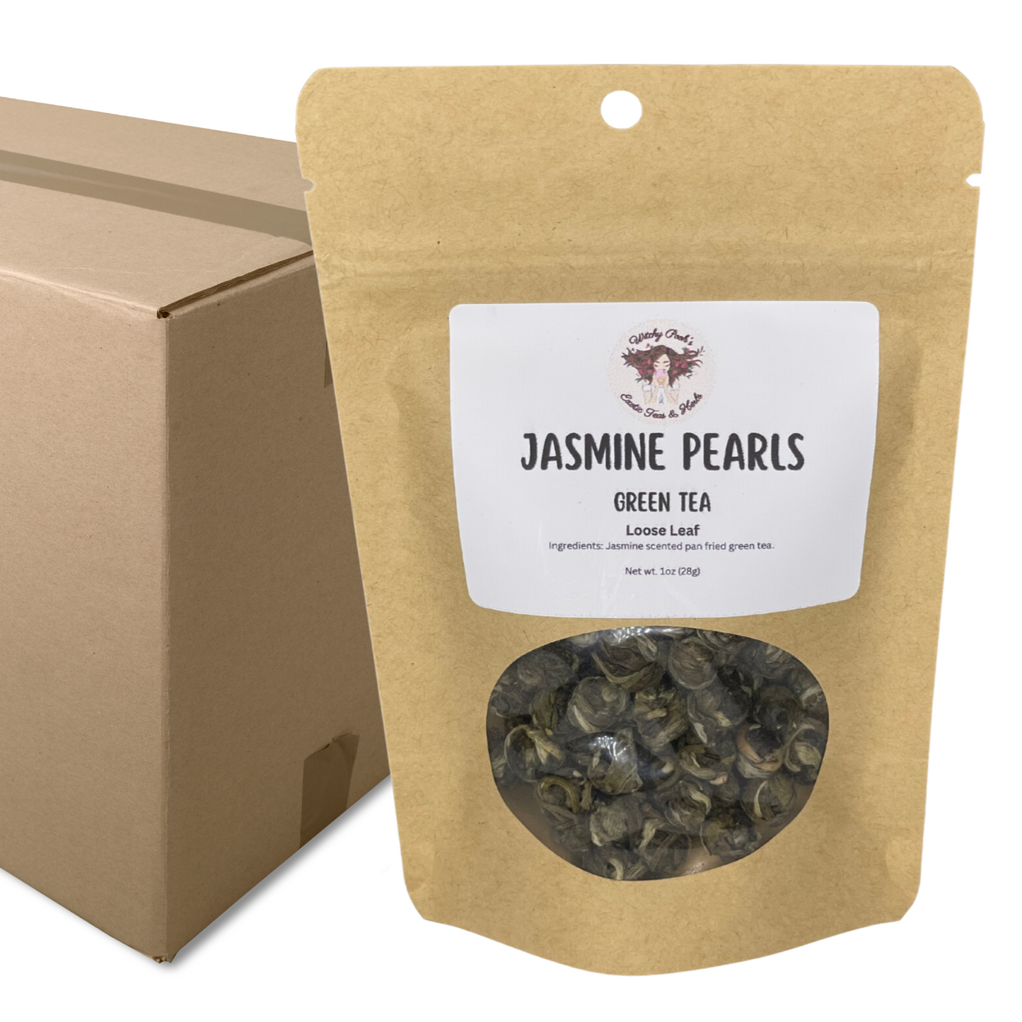 Witchy Pooh's Jasmine Pearls, Dragon Pearls, Loose Leaf Jasmine scented Pan Fried Sencha Green Tea