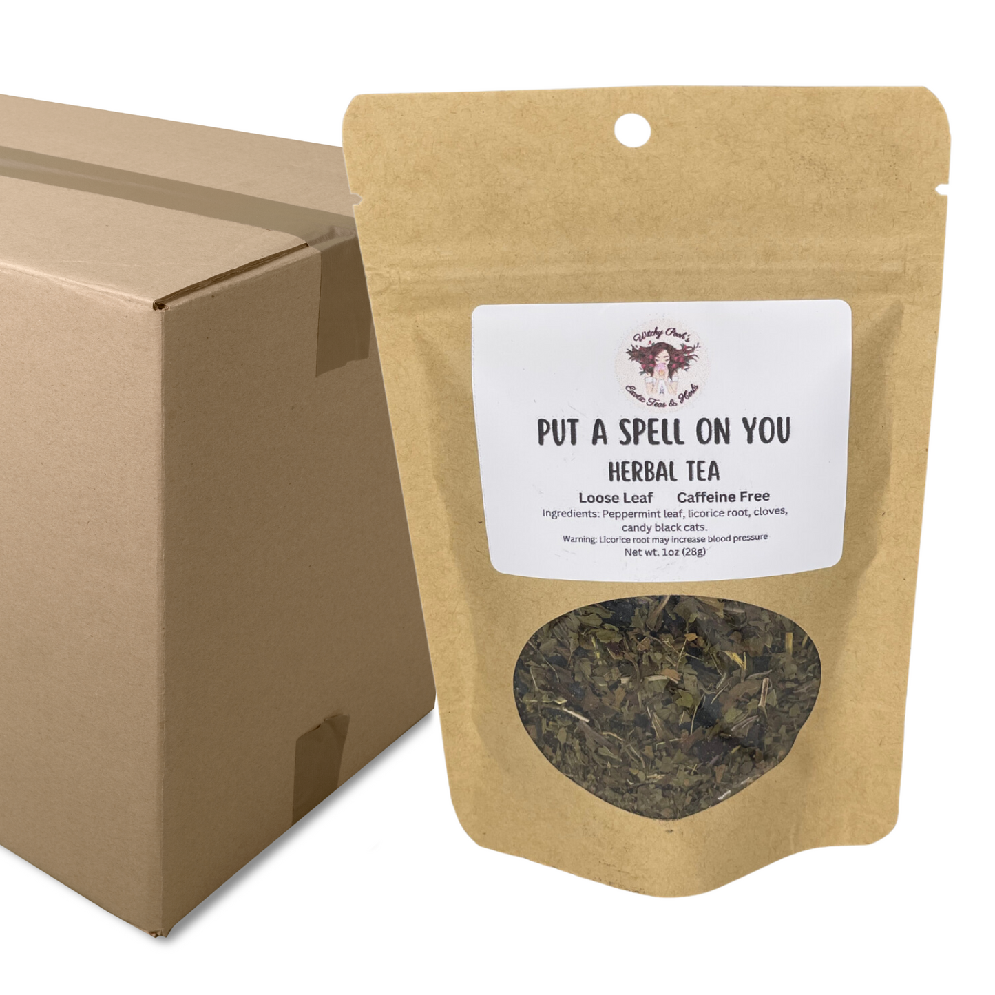 Witchy Pooh's Put A Spell On You Loose Leaf Licorice Peppermint Herbal Tea with Candy Black Cats, Caffeine Free