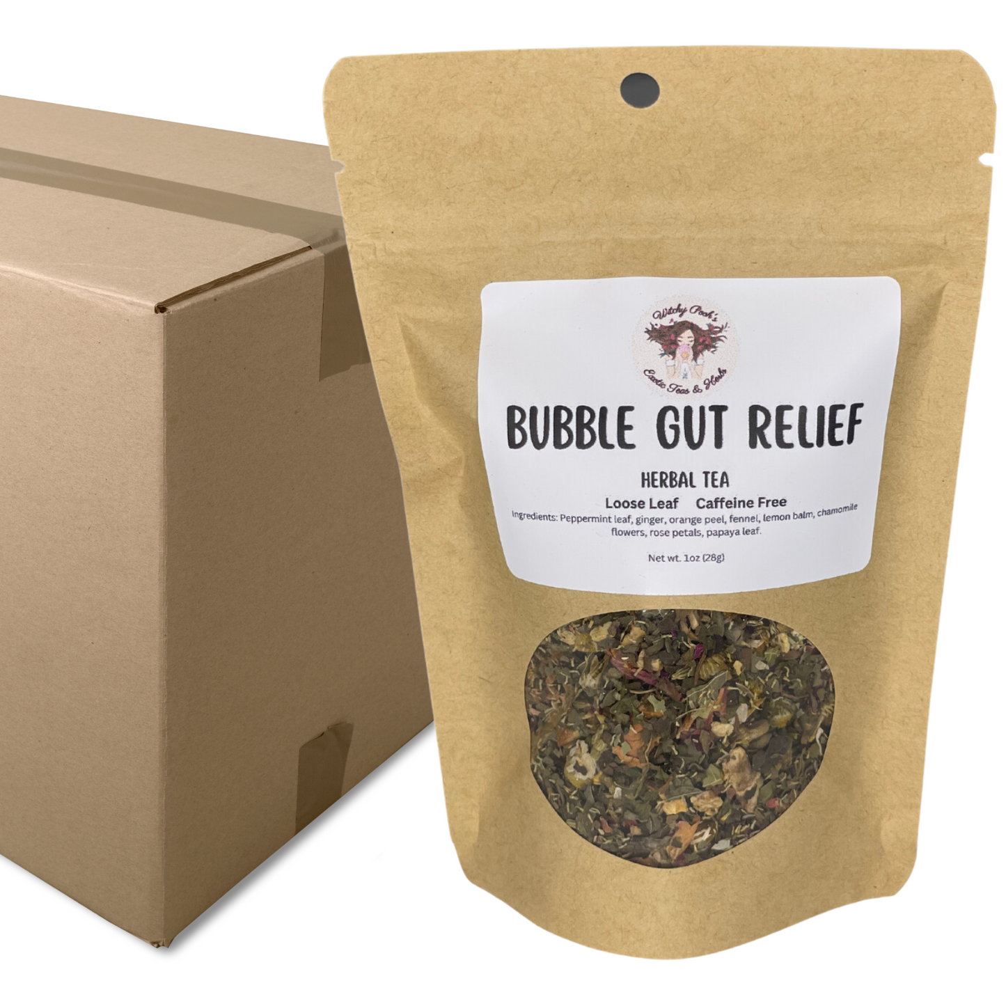 Witchy Pooh's Bubble Gut Relief Loose Leaf Herbal Tea, Caffeine Free, for Digestive Issues