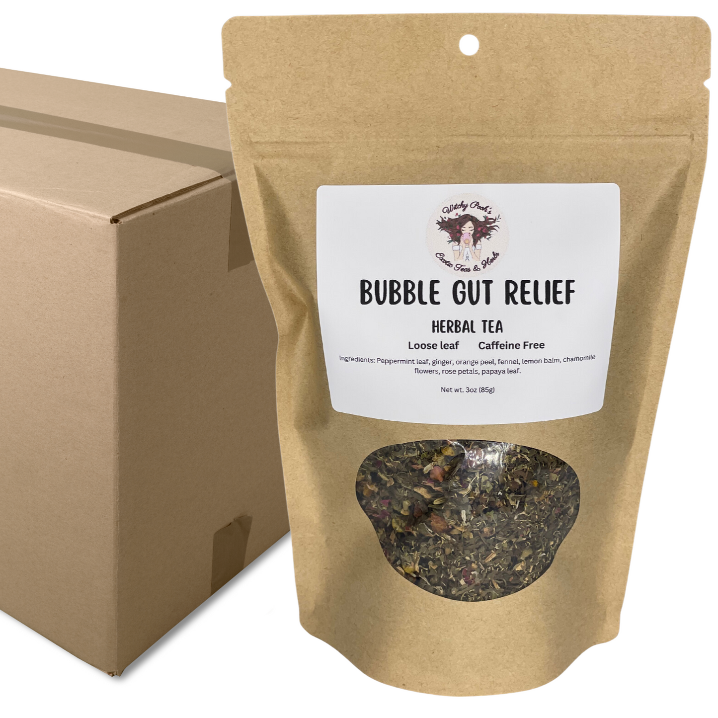 Witchy Pooh's Bubble Gut Relief Loose Leaf Herbal Tea, Caffeine Free, for Digestive Issues