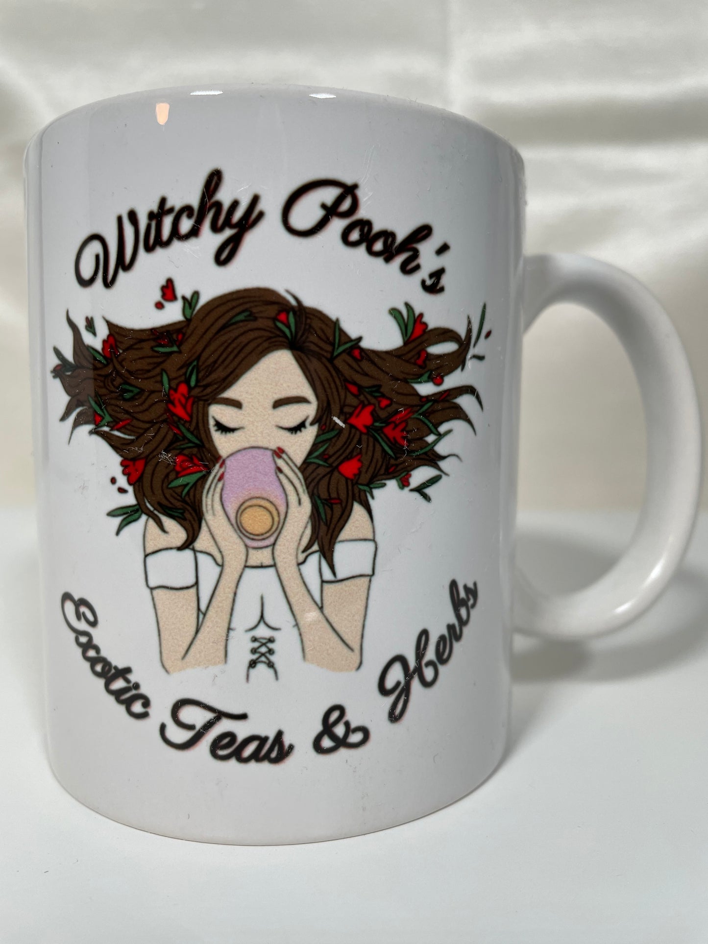 Witchy Pooh's Mugs, White Coffee Cup with The Witchy Pooh Logo