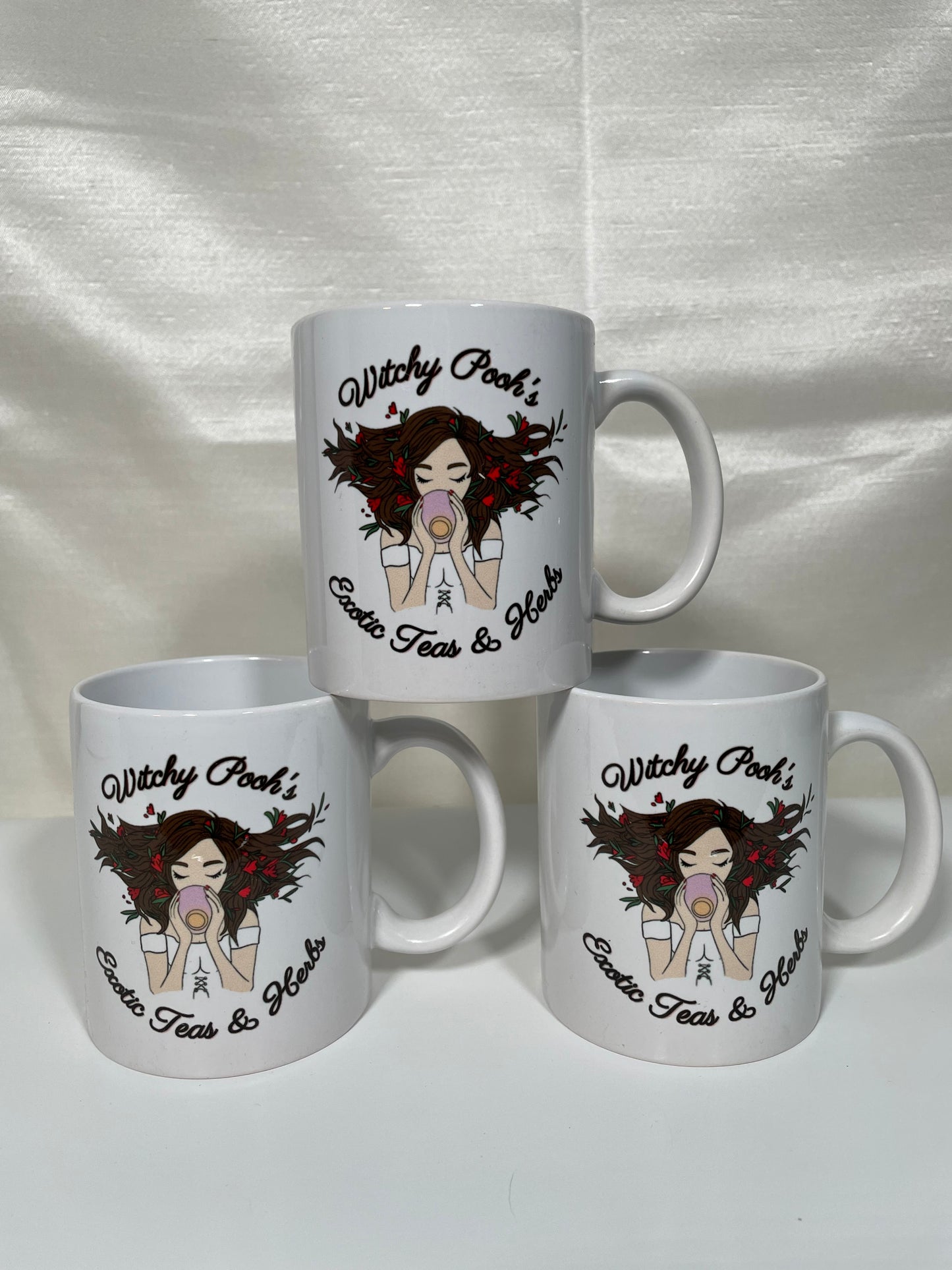 Witchy Pooh's Mugs, White Coffee Cup with The Witchy Pooh Logo